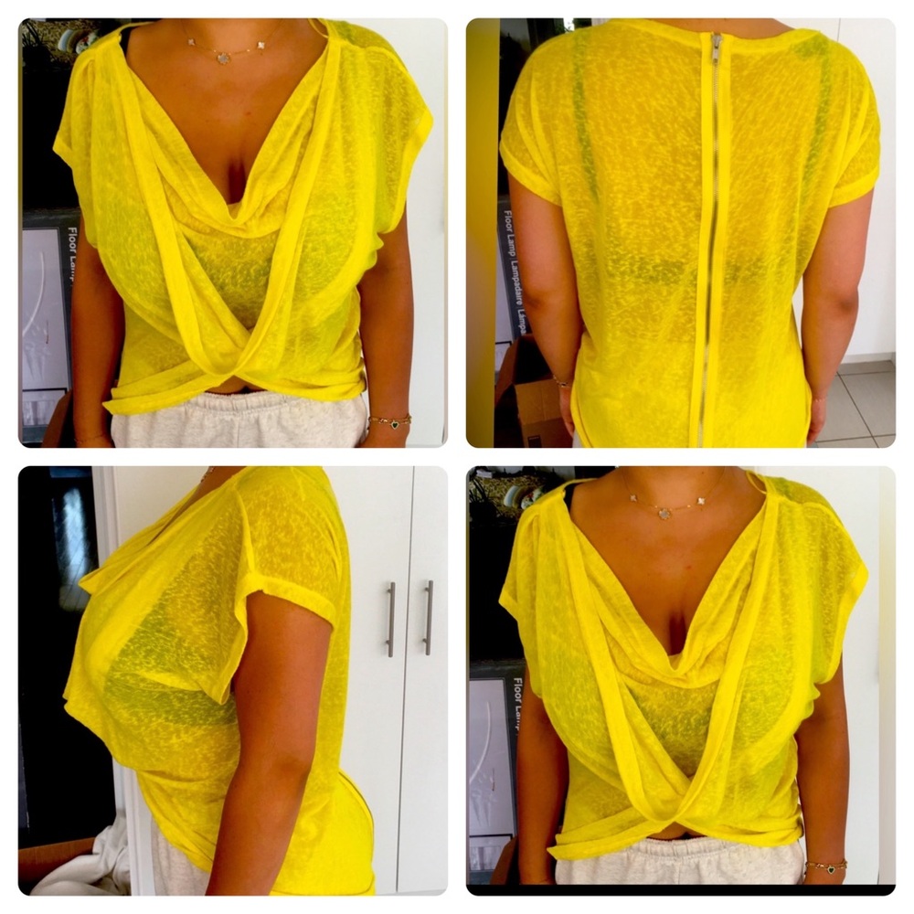 BSB COLLECTIONS Yellow Asymmetrical Sheer Top - Size M NWOT - Made in Greece